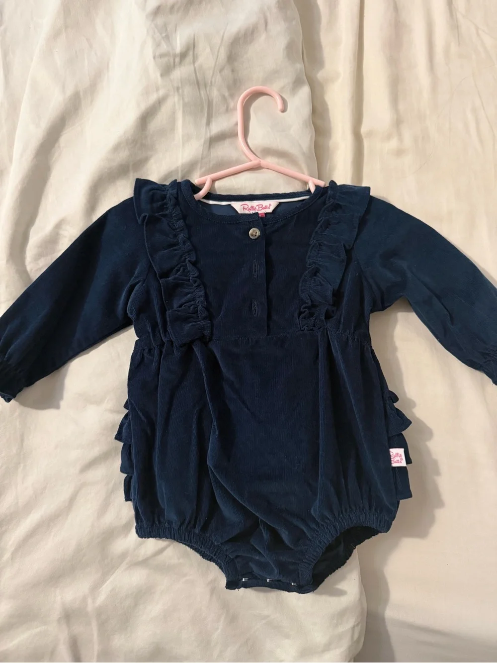 Ruffle Butts Navy Blue Ruffle Long-Sleeve Baby One-Piece